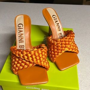 Gianni Bini New Keita Woven high heel square toe slip on sandals. Height 3.5-4.